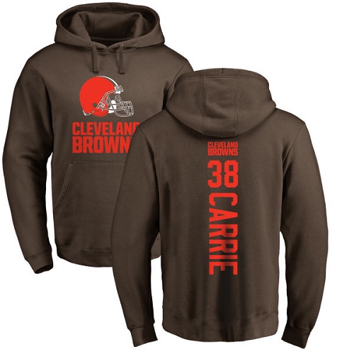 Men Cleveland Browns T J Carrie Brown Jersey 38 NFL Football Backer Pullover Hoodie Sweatshirt